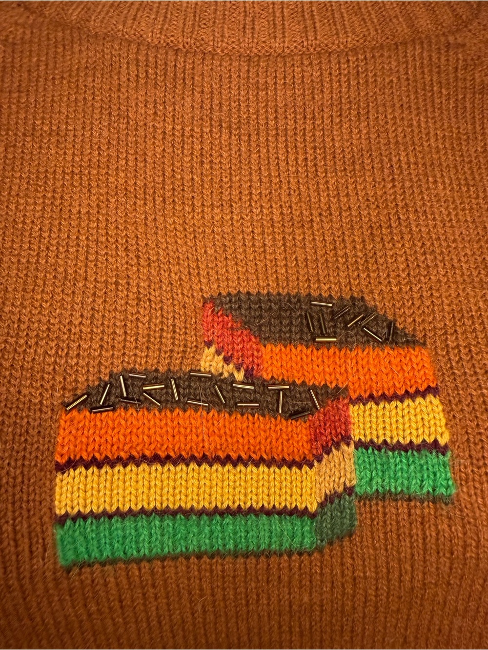 Rachel Antonoff Rainbow Cookie Sweater Rust Brown Medium - Picture 8 of 11